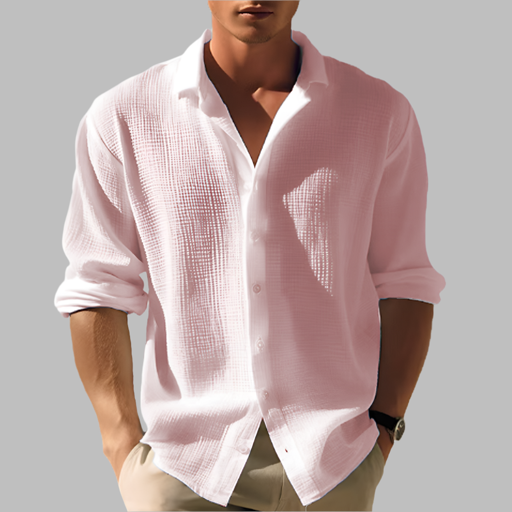 Men’s Button-Up Summer Shirt - Loose Long Sleeve Collar Style