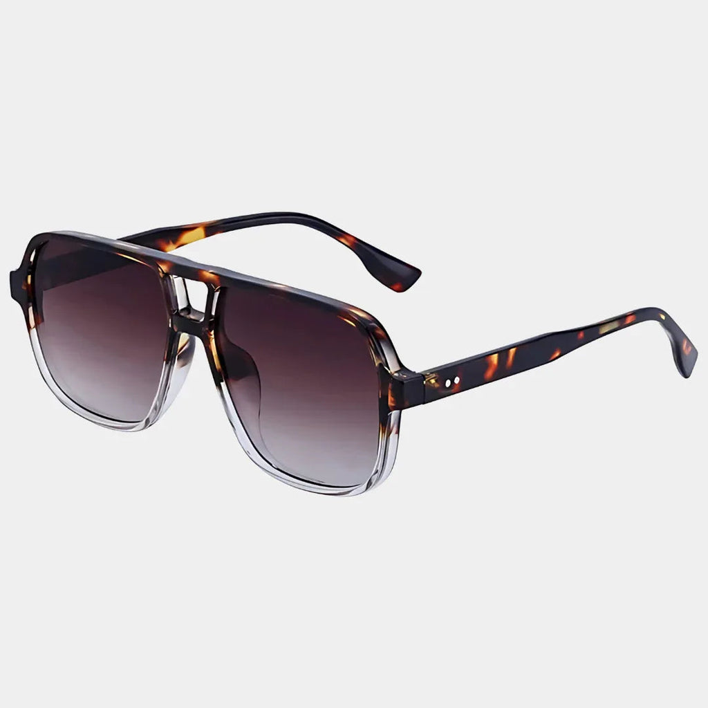Adele | Square Sunglasses with Brown Gradient Lenses – Tortoiseshell & Clear Frame (Unisex)