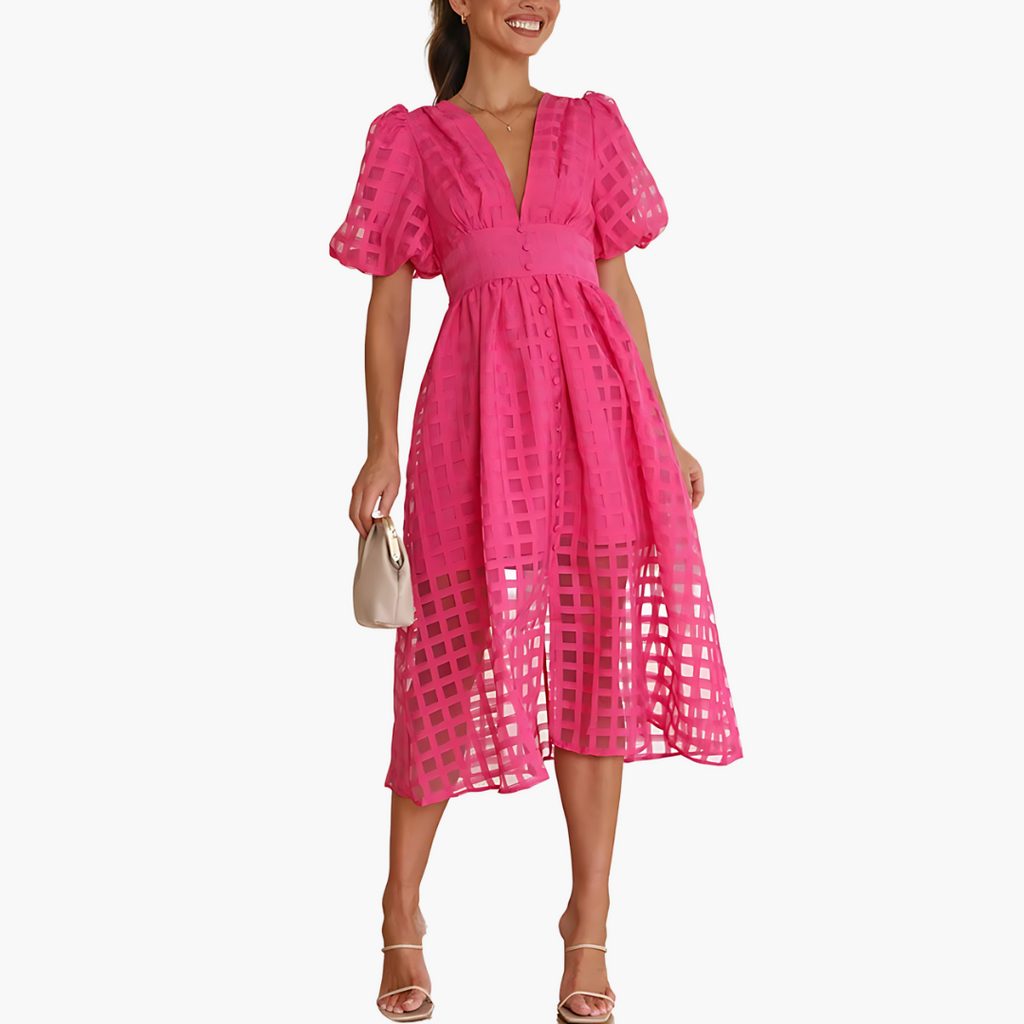 Women's Summer Midi Dress - V-Neck Button Down Style Outfit