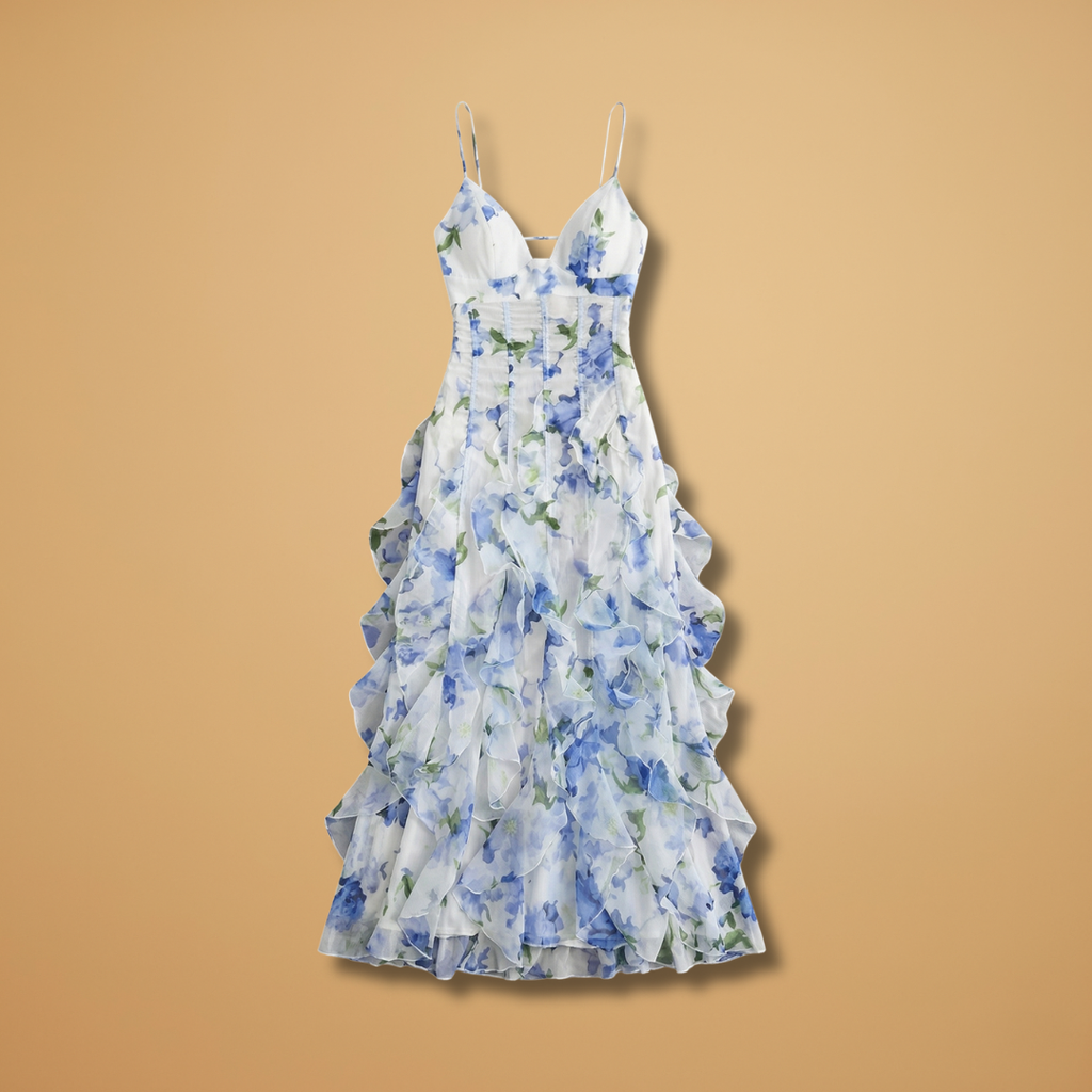 Women's Sleeveless Wedding Guest Dress - Floral Pattern Maxi Style
