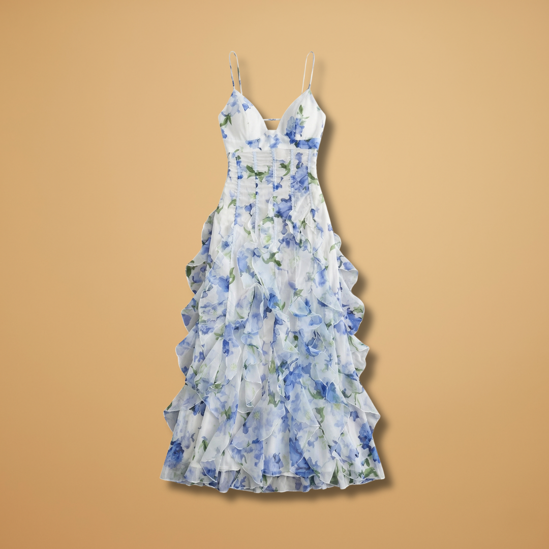 Women's Sleeveless Wedding Guest Dress - Floral Pattern Maxi Style