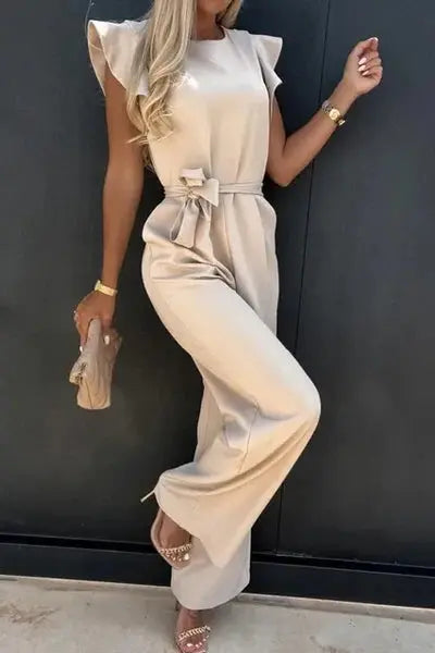 Women’s Belted Jumpsuit – Ruffle Sleeve One-Piece Summer Outfit