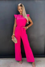 Women’s Belted Jumpsuit – Ruffle Sleeve One-Piece Summer Outfit