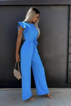 Women’s Belted Jumpsuit – Ruffle Sleeve One-Piece Summer Outfit