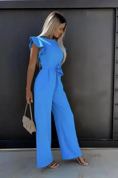 Women’s Belted Jumpsuit – Ruffle Sleeve One-Piece Summer Outfit
