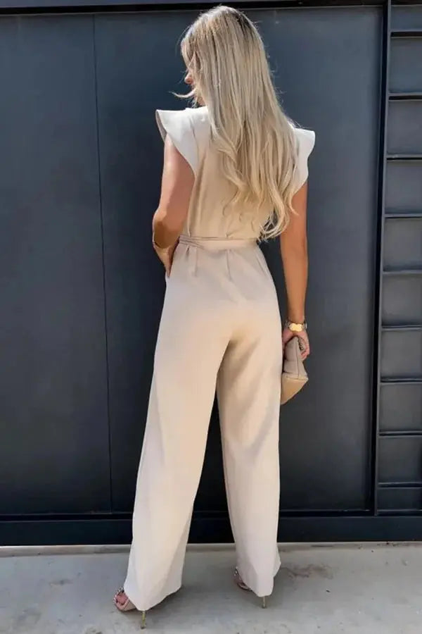 Women’s Belted Jumpsuit – Ruffle Sleeve One-Piece Summer Outfit