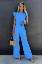 Women’s Belted Jumpsuit – Ruffle Sleeve One-Piece Summer Outfit