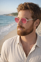 Men's Oval Metal Aviator Frame Sunglasses - 80s Retro Polarised Lenses, Coloured shades