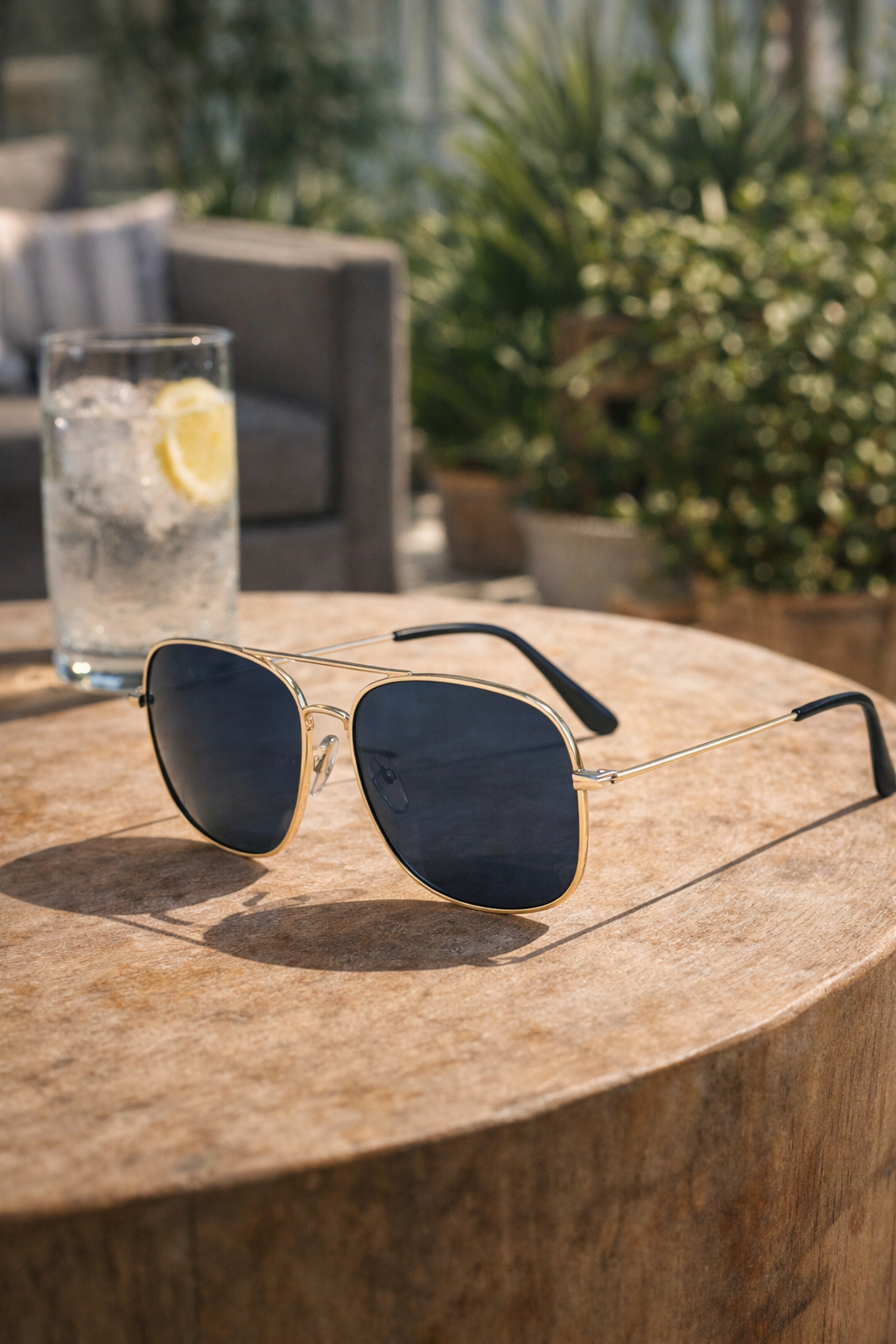 Men's Retro Aviator Gold Metal Sunglasses - Polarised Lenses, Dark Black Shades