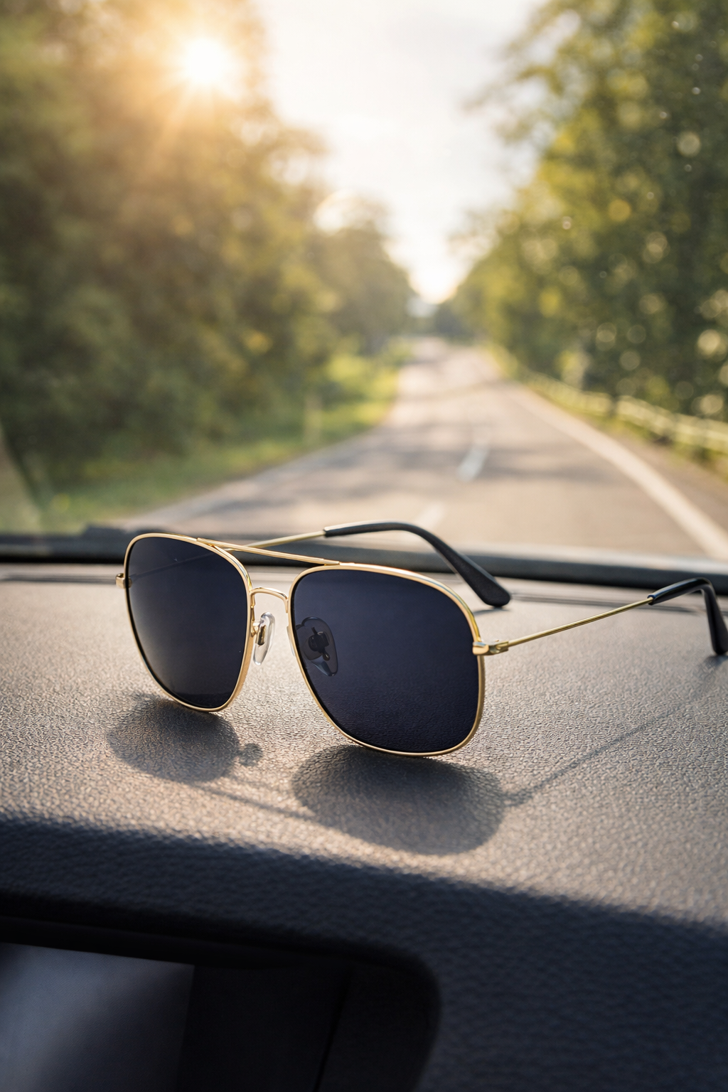 Men's Retro Aviator Gold Metal Sunglasses - Polarised Lenses, Dark Black Shades