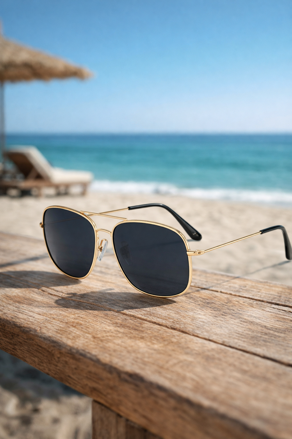 Men's Retro Aviator Gold Metal Sunglasses - Polarised Lenses, Dark Black Shades