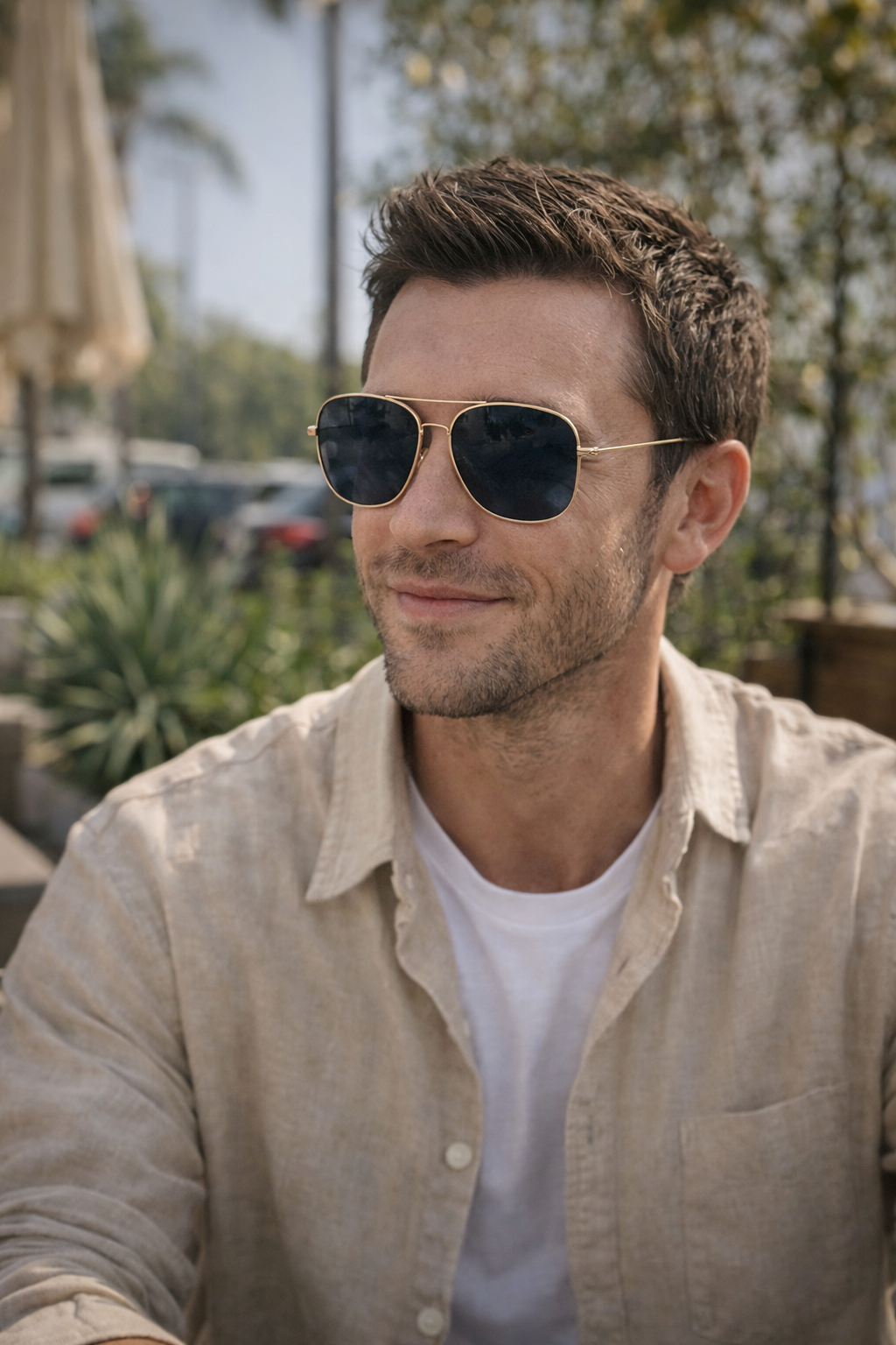 Men's Retro Aviator Gold Metal Sunglasses - Polarised Lenses, Dark Black Shades