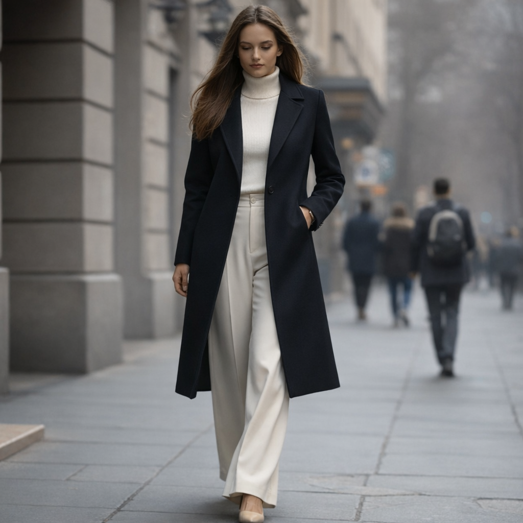 Julia| Women’s Elegant Longline Winter Coat with Lapel Collar