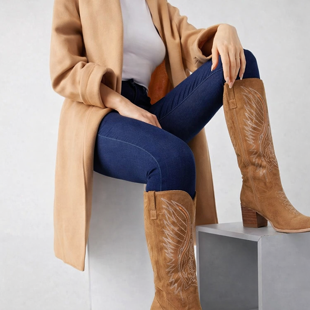 Eva| Suede Block Heel Cowboy Boots for Women