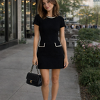 Jessi| Pocket Detailing Mini Dress with Pearl Trim for Women