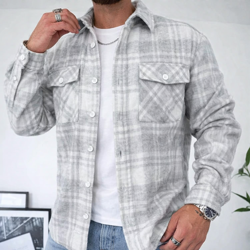 Men’s Plaid Jacket – Check Button-Up Shirt Jacket for Summer Weather