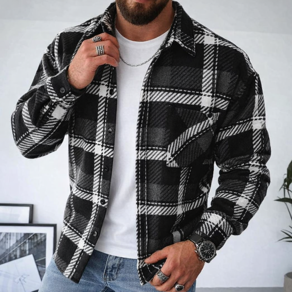 Men’s Plaid Jacket – Check Button-Up Shirt Jacket for Summer Weather