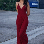 Women’s Lace V-Neck Wide-Leg Jumpsuit – Elegant One-Piece Outfit