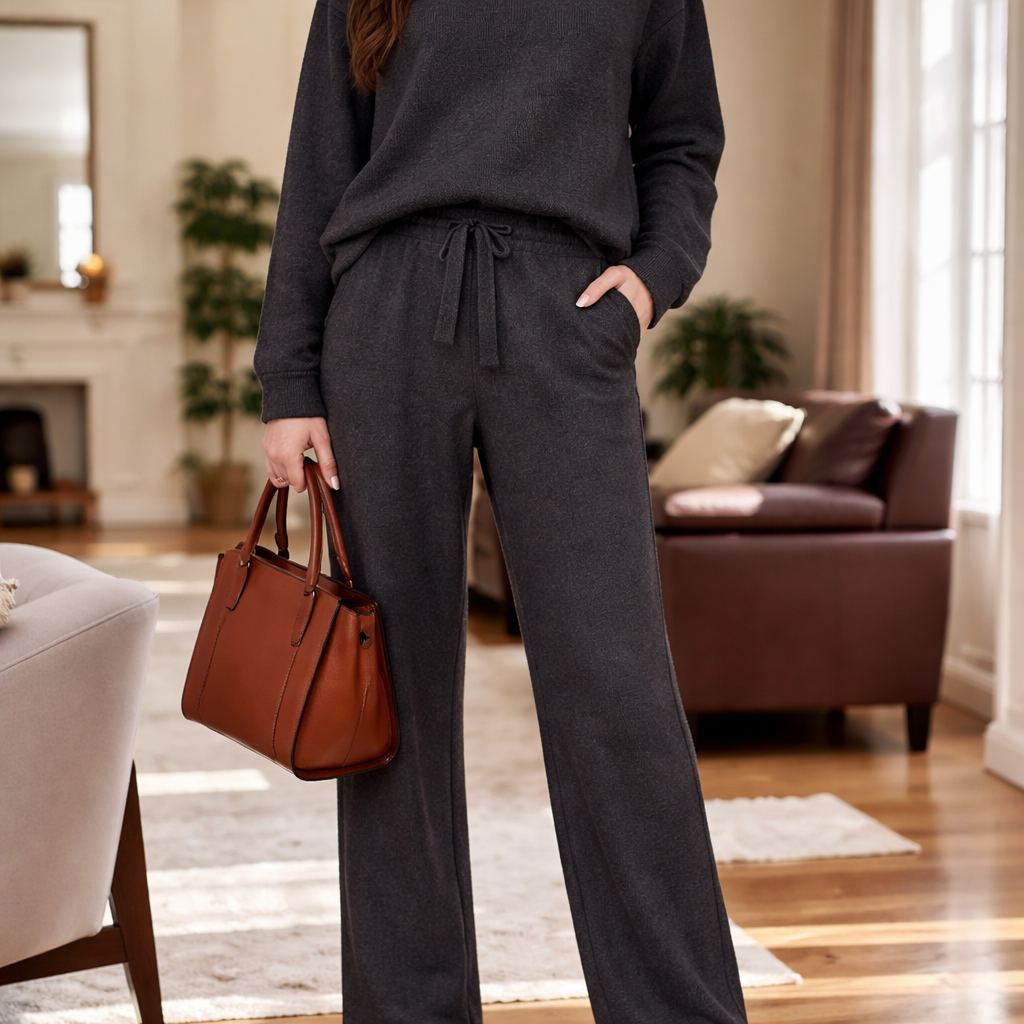 Women’s Relaxed Fit Two-Piece Pant Set – Comfortable Matching Top & Pants