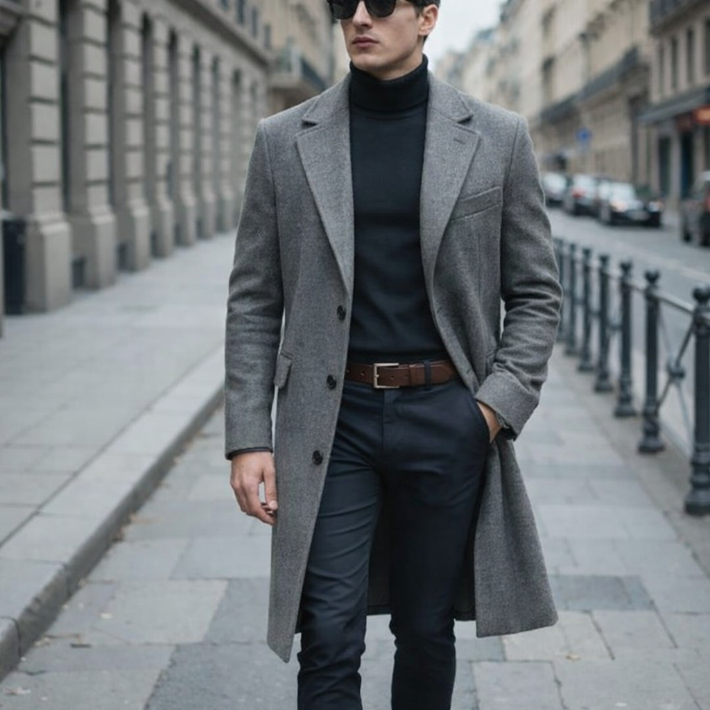 Men’s Single-Breasted Overcoat – Classic Fit