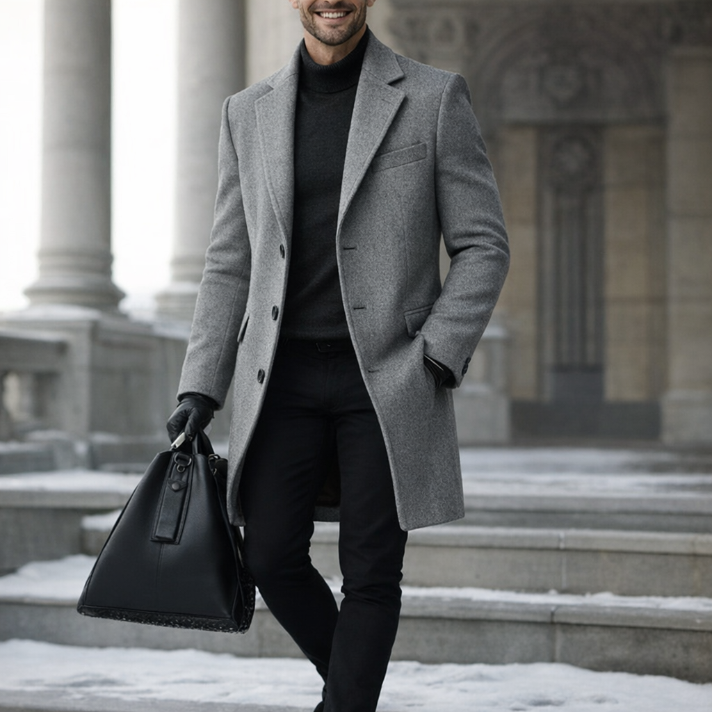 Men’s Single-Breasted Overcoat – Classic Fit