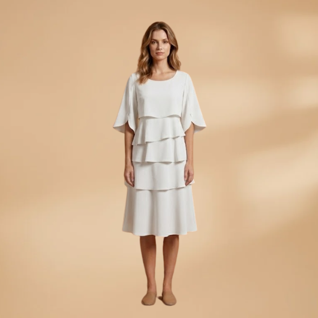 Women's Split Sleeves Midi Dress - A-Line Silhouette Wedding Guest Style