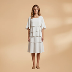 Women's Split Sleeves Midi Dress - A-Line Silhouette Wedding Guest Style