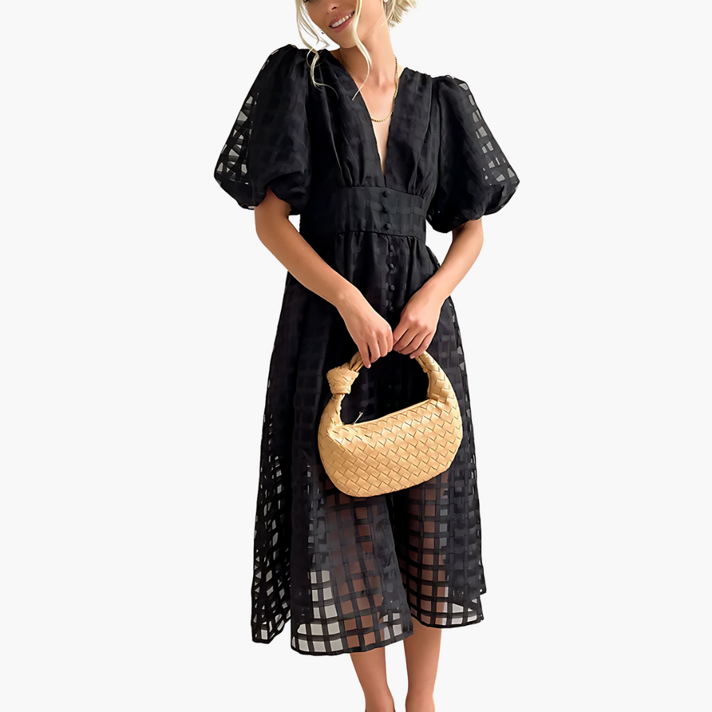 Women's Summer Midi Dress - V-Neck Button Down Style Outfit