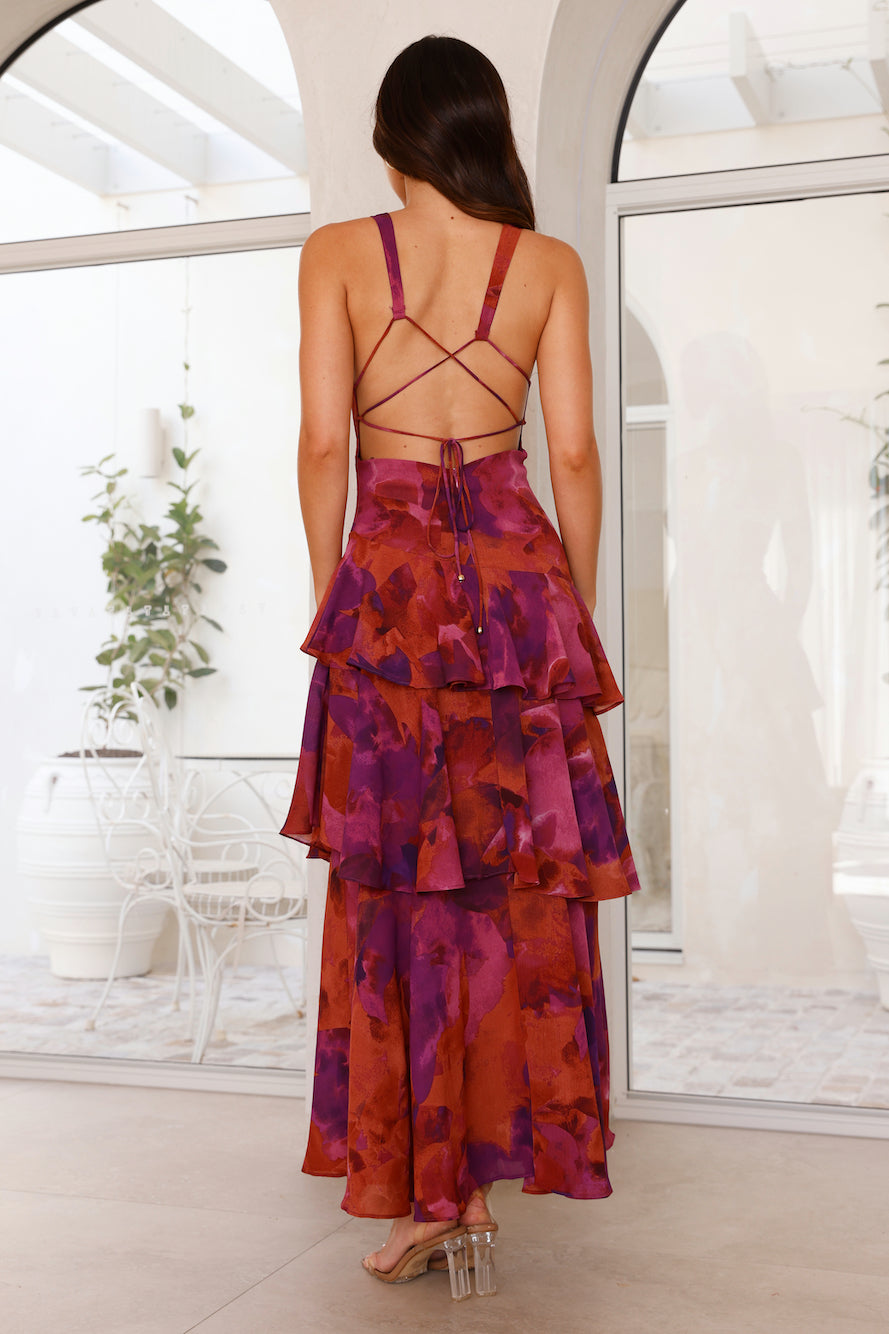 Women’s Ruffled Maxi Dress - Floral Layers Wedding Guest Dress
