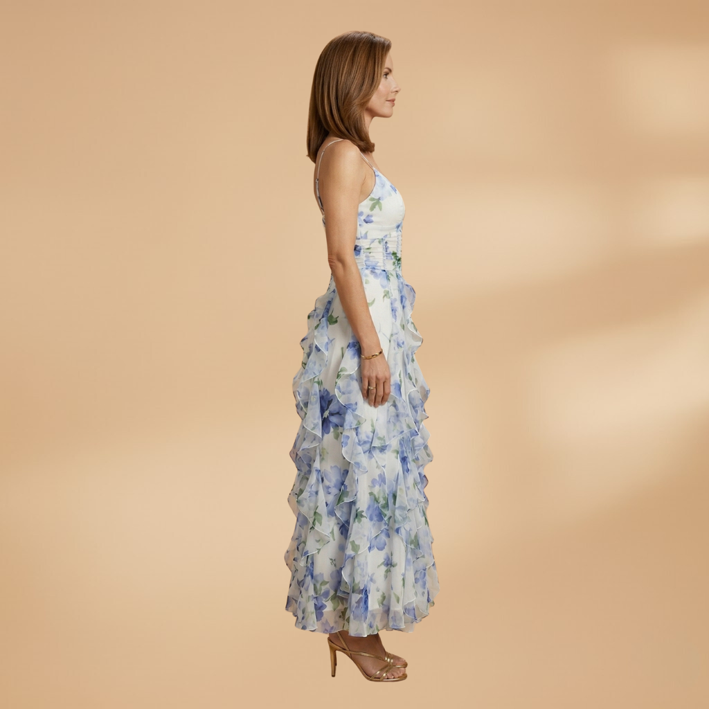 Women's Sleeveless Wedding Guest Dress - Floral Pattern Maxi Style