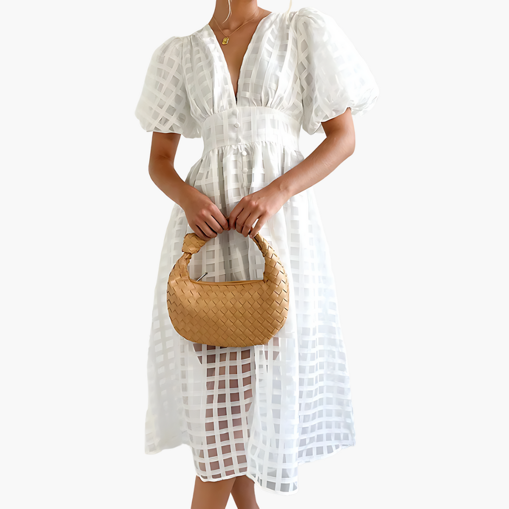 Women's Summer Midi Dress - V-Neck Button Down Style Outfit
