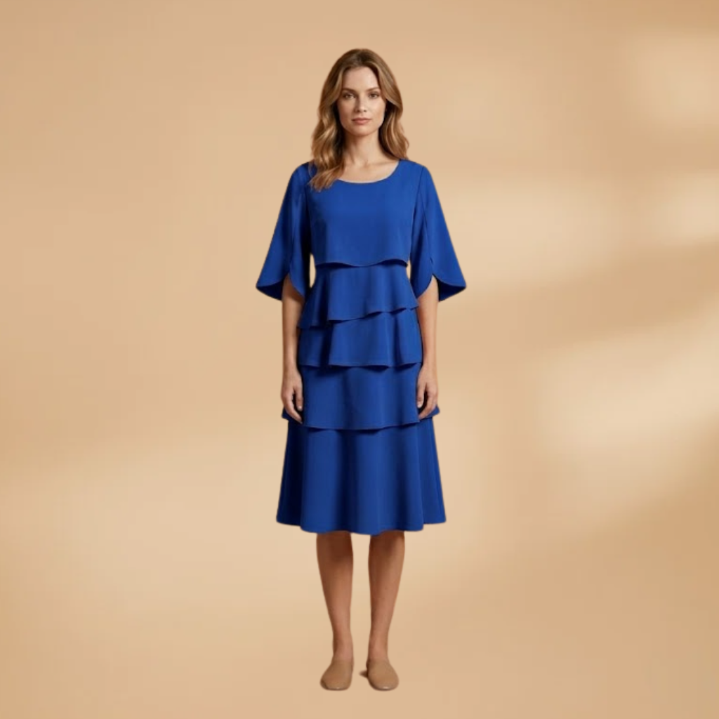 Women's Split Sleeves Midi Dress - A-Line Silhouette Wedding Guest Style