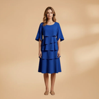 Women's Split Sleeves Midi Dress - A-Line Silhouette Wedding Guest Style
