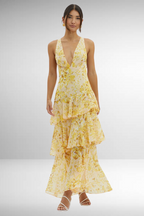 Women’s Ruffled Maxi Dress - Floral Layers Wedding Guest Dress