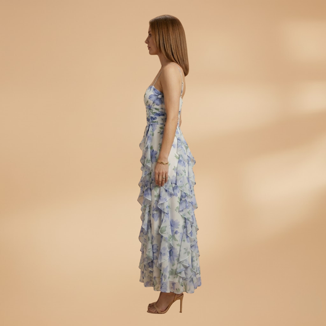 Women's Sleeveless Wedding Guest Dress - Floral Pattern Maxi Style