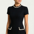 Jessi| Pocket Detailing Mini Dress with Pearl Trim for Women