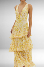 Women’s Ruffled Maxi Dress - Floral Layers Wedding Guest Dress
