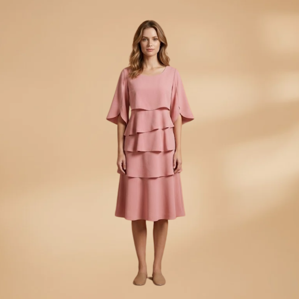 Women's Split Sleeves Midi Dress - A-Line Silhouette Wedding Guest Style