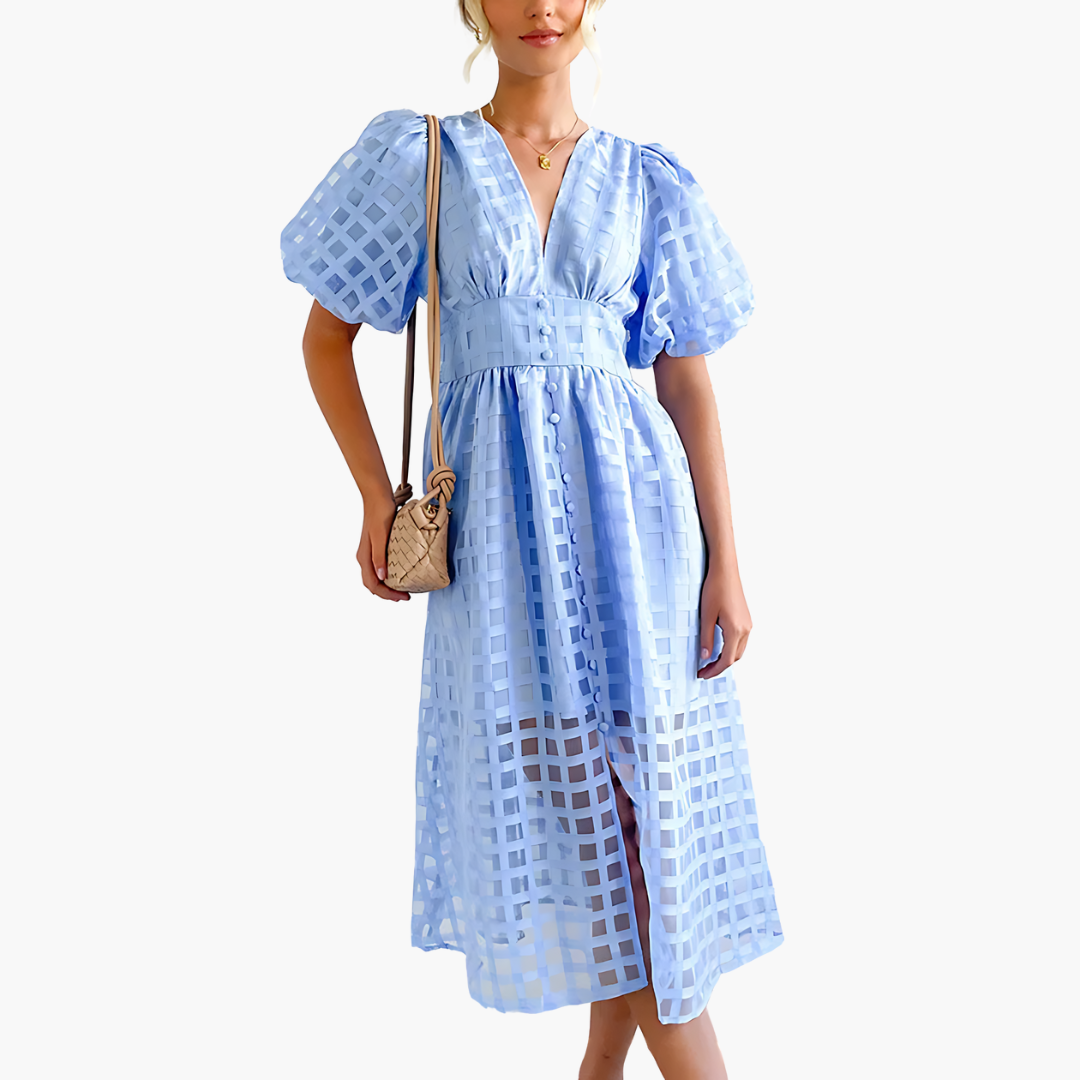 Women's Summer Midi Dress - V-Neck Button Down Style Outfit