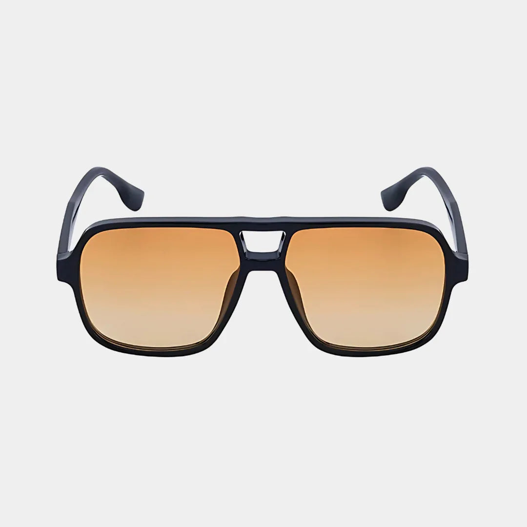 Adele | Polarised Black Square Sunglasses with Orange Gradient Lenses – Unisex