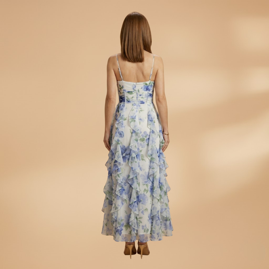 Women's Sleeveless Wedding Guest Dress - Floral Pattern Maxi Style