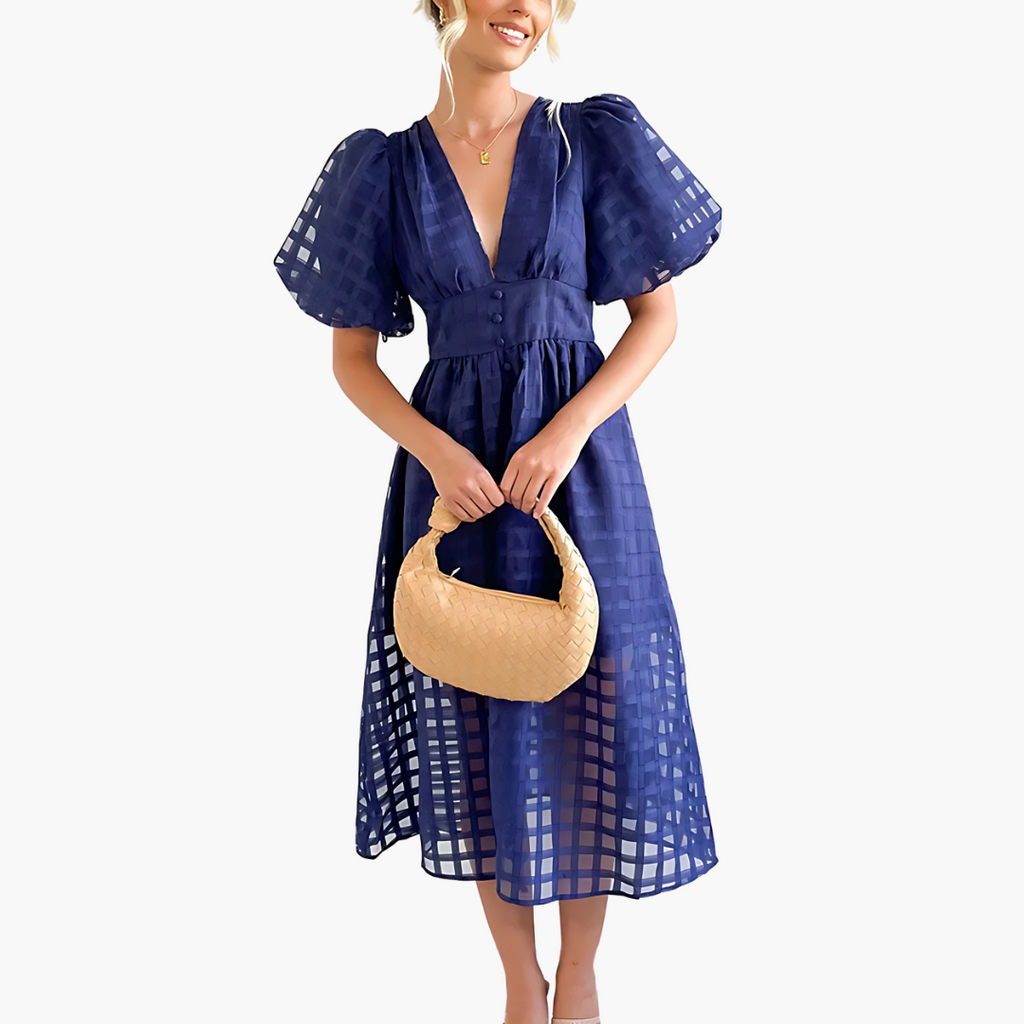 Women's Summer Midi Dress - V-Neck Button Down Style Outfit