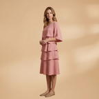 Women's Split Sleeves Midi Dress - A-Line Silhouette Wedding Guest Style