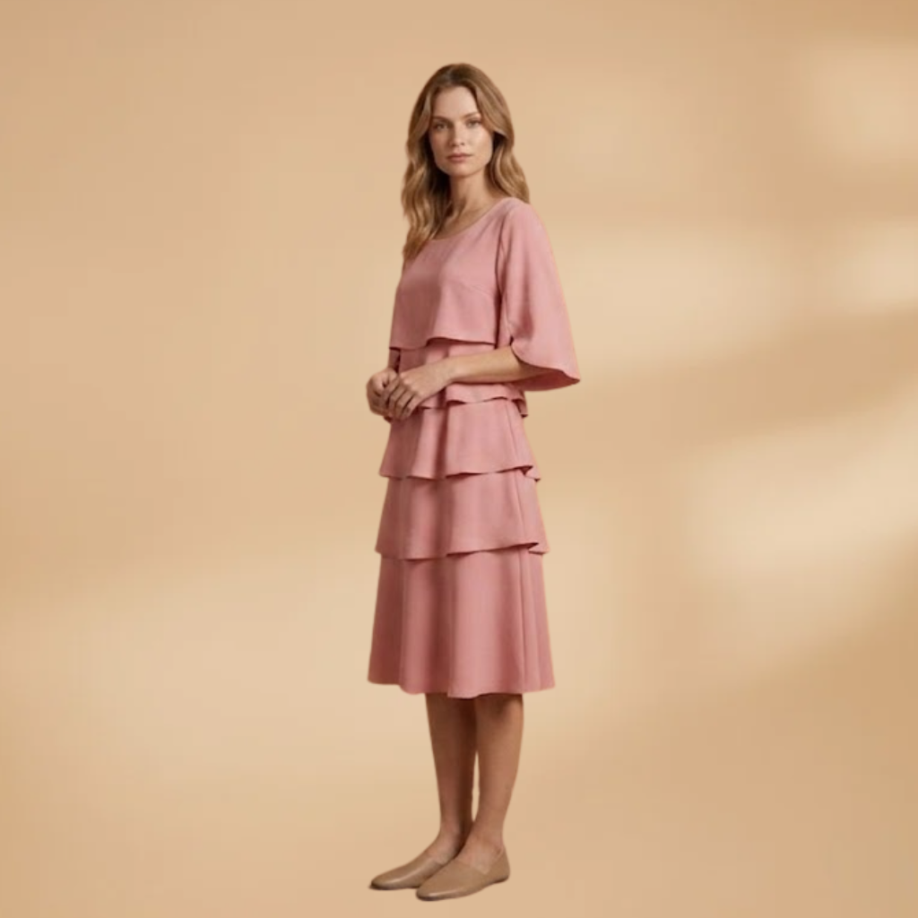 Women's Split Sleeves Midi Dress - A-Line Silhouette Wedding Guest Style