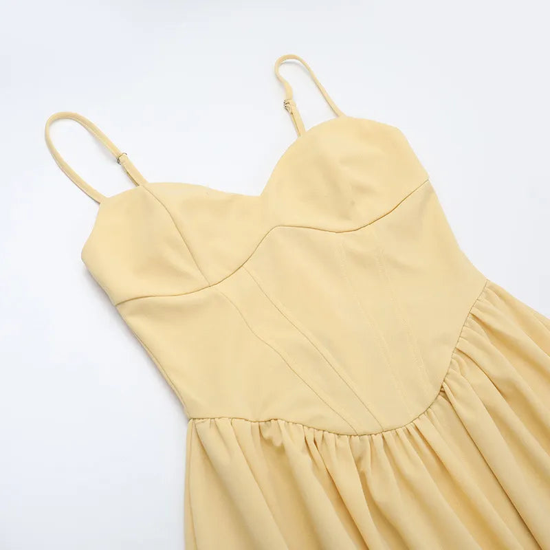 Women's A-Line Midi Dress - Side Pockets Corset Style with Sweetheart Neckline