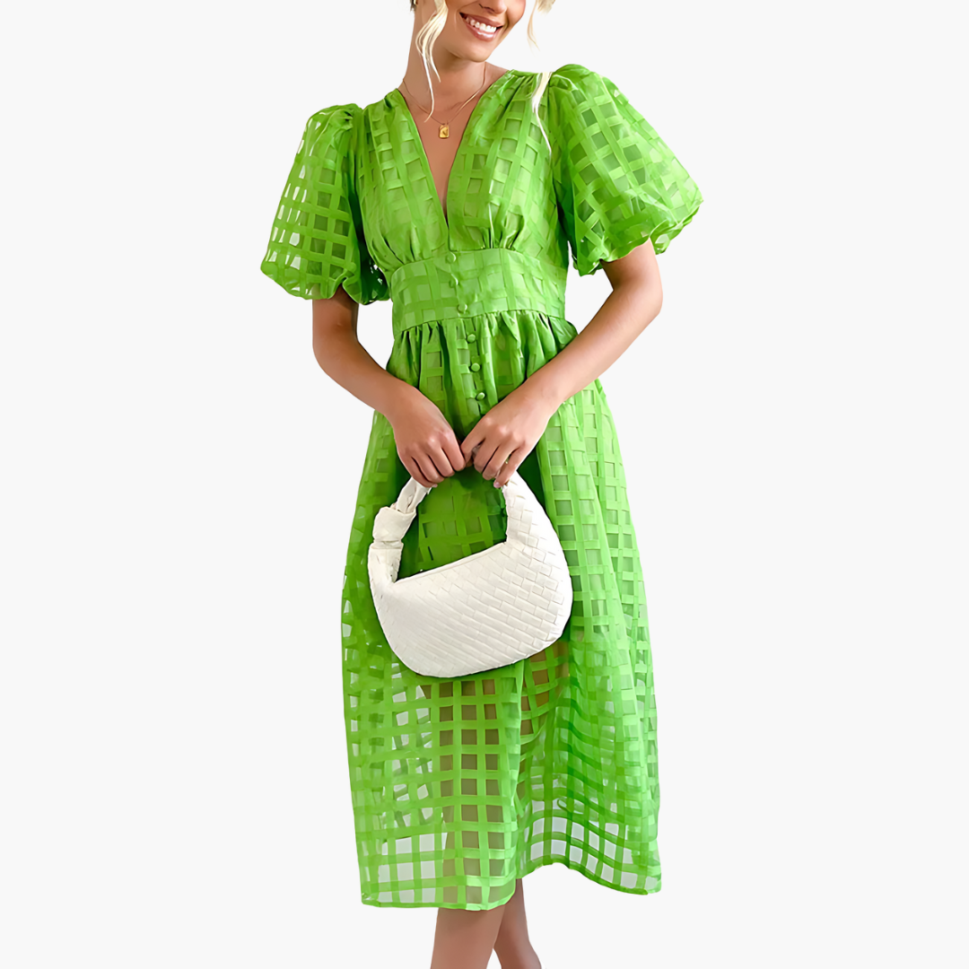 Women's Summer Midi Dress - V-Neck Button Down Style Outfit