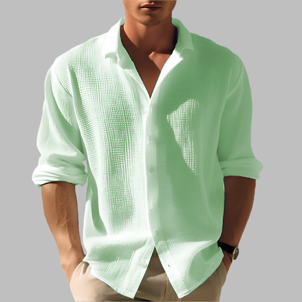 Men’s Button-Up Summer Shirt - Loose Long Sleeve Collar Style