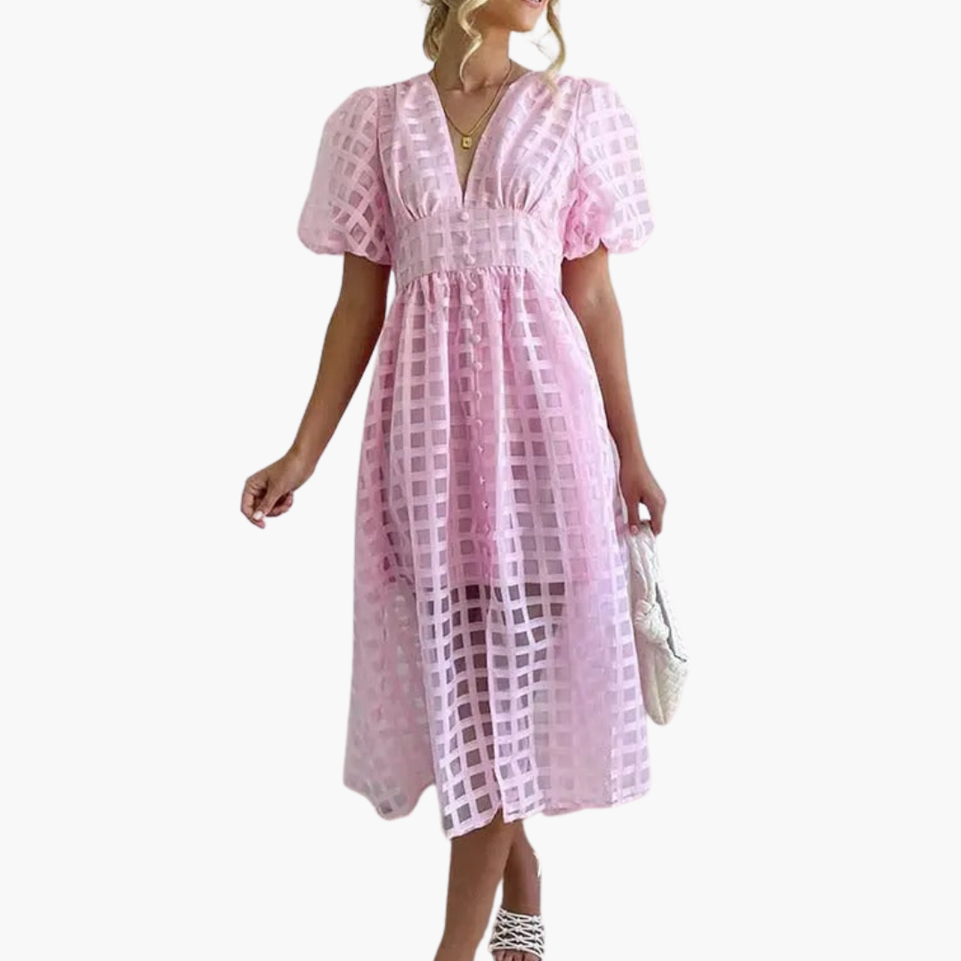Women's Summer Midi Dress - V-Neck Button Down Style Outfit
