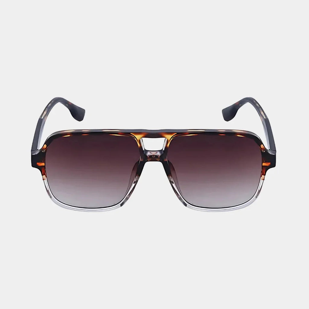 Adele | Square Sunglasses with Brown Gradient Lenses – Tortoiseshell & Clear Frame (Unisex)