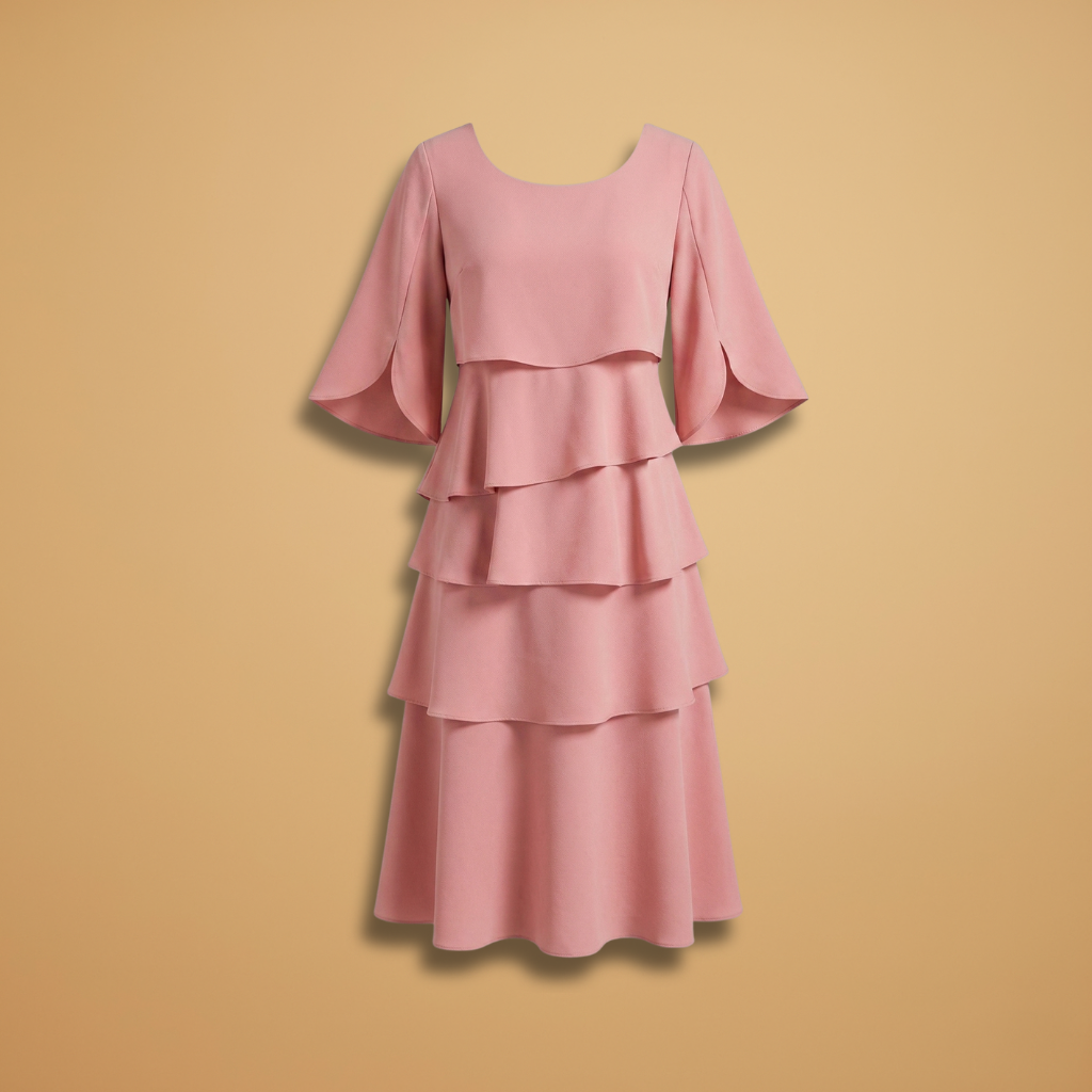 Women's Split Sleeves Midi Dress - A-Line Silhouette Wedding Guest Style